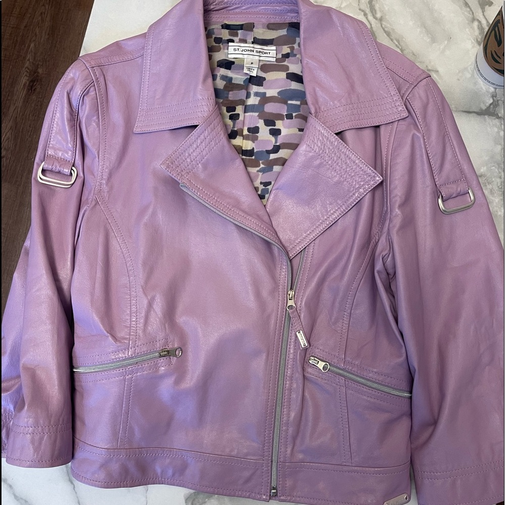 St. John lamb soft leather jacket Lilac petite small